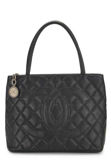 Black Quilted Caviar Medallion Tote