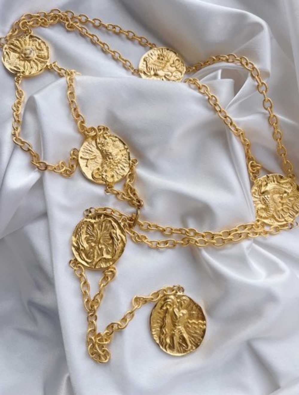 70s gold tone horoscope chain belt - image 2