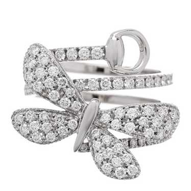 GUCCI 18K White Gold Diamond Flora Butterfly Ring… - image 1