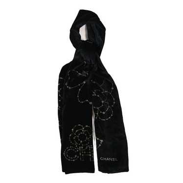 CHANEL Silk Velvet Glitter Camellia Stole Black