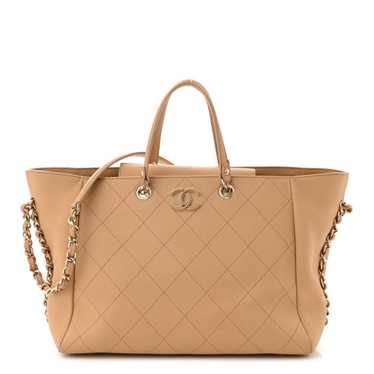 CHANEL Bullskin Stitched Medium Shopping Bag Beige