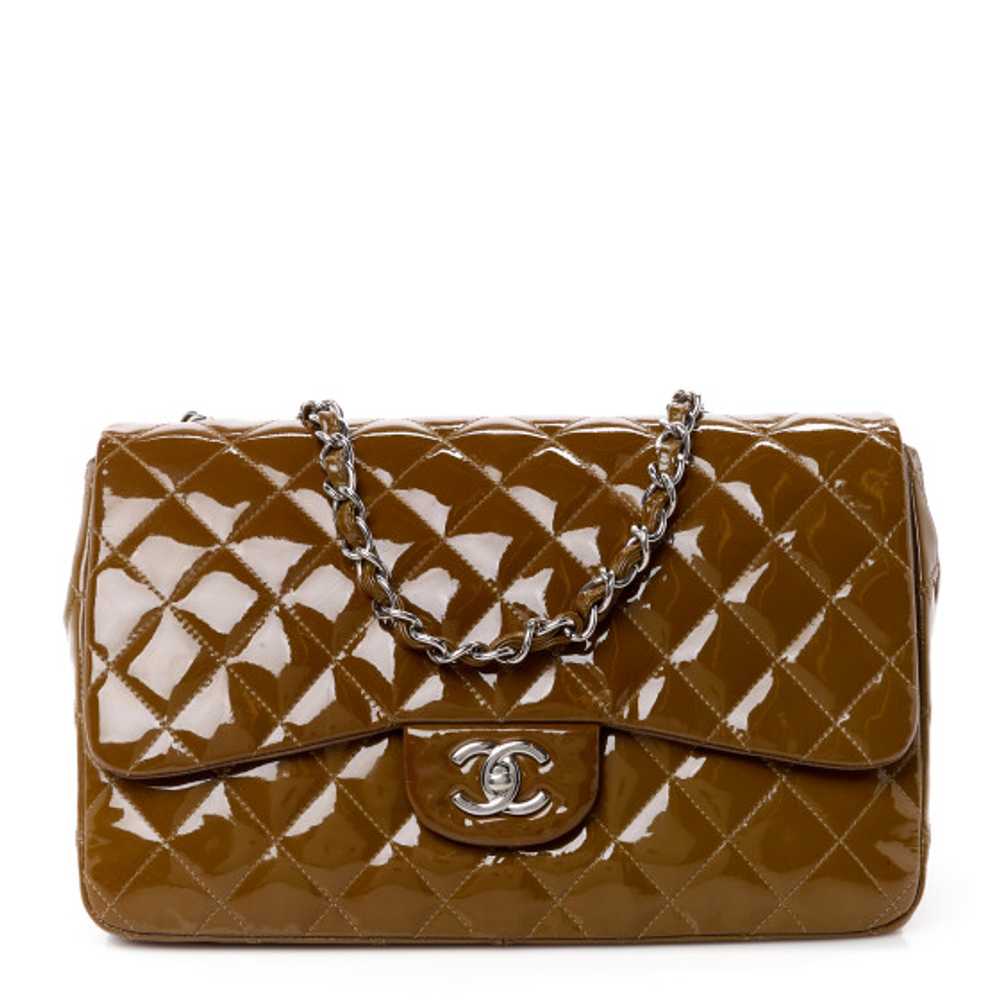 CHANEL Patent Quilted Jumbo Single Flap Brown - image 1