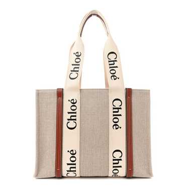 CHLOE Cotton Calfskin Medium Woody Ribbon Tote Whi