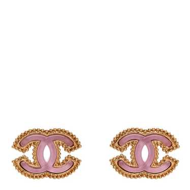 CHANEL Metal Resin Rope CC Earrings Gold Pink