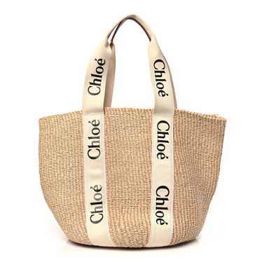 CHLOE Raffia Large Woody Basket Bag White