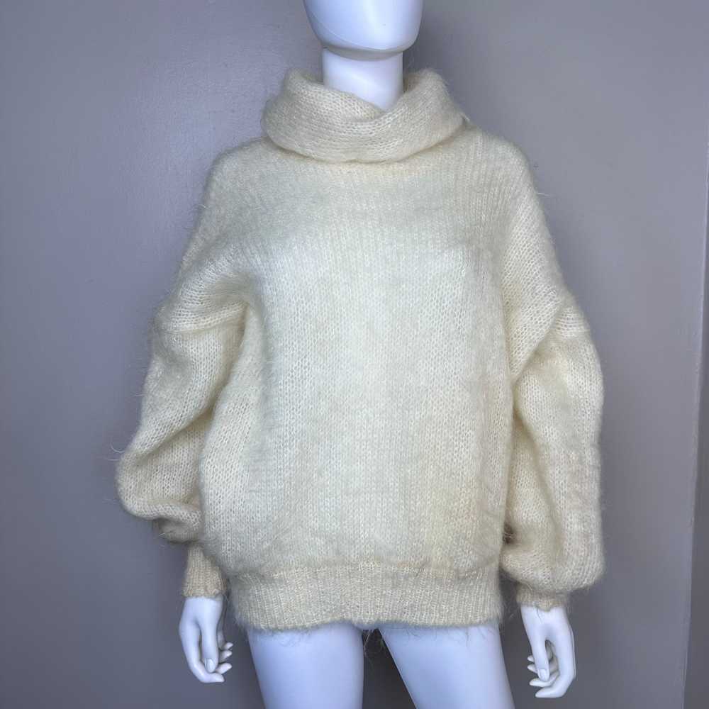 1980s Cream Mohair Slouchy Turtleneck Sweater, Ta… - image 1