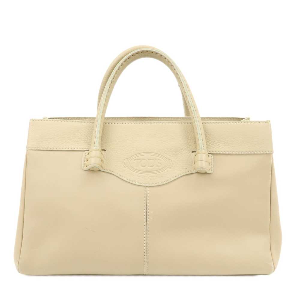 TOD'S Logo Leather Tote Bag Hand Bag Beige Cream - image 1