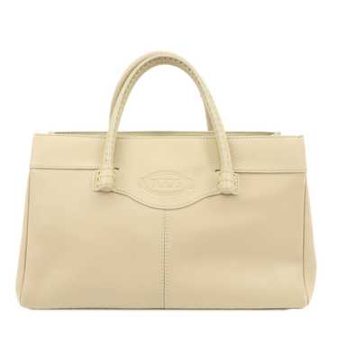 TOD'S Logo Leather Tote Bag Hand Bag Beige Cream - image 1