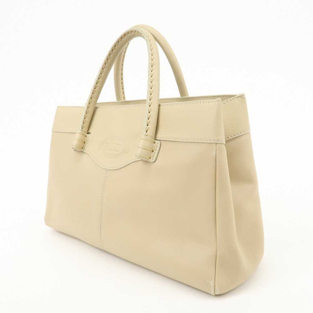 TOD'S Logo Leather Tote Bag Hand Bag Beige Cream - image 3