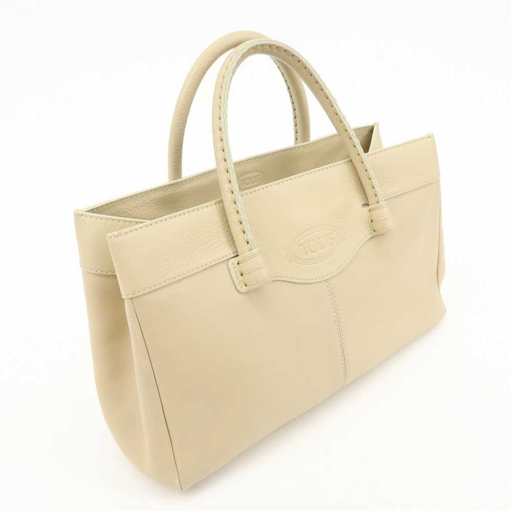 TOD'S Logo Leather Tote Bag Hand Bag Beige Cream - image 4