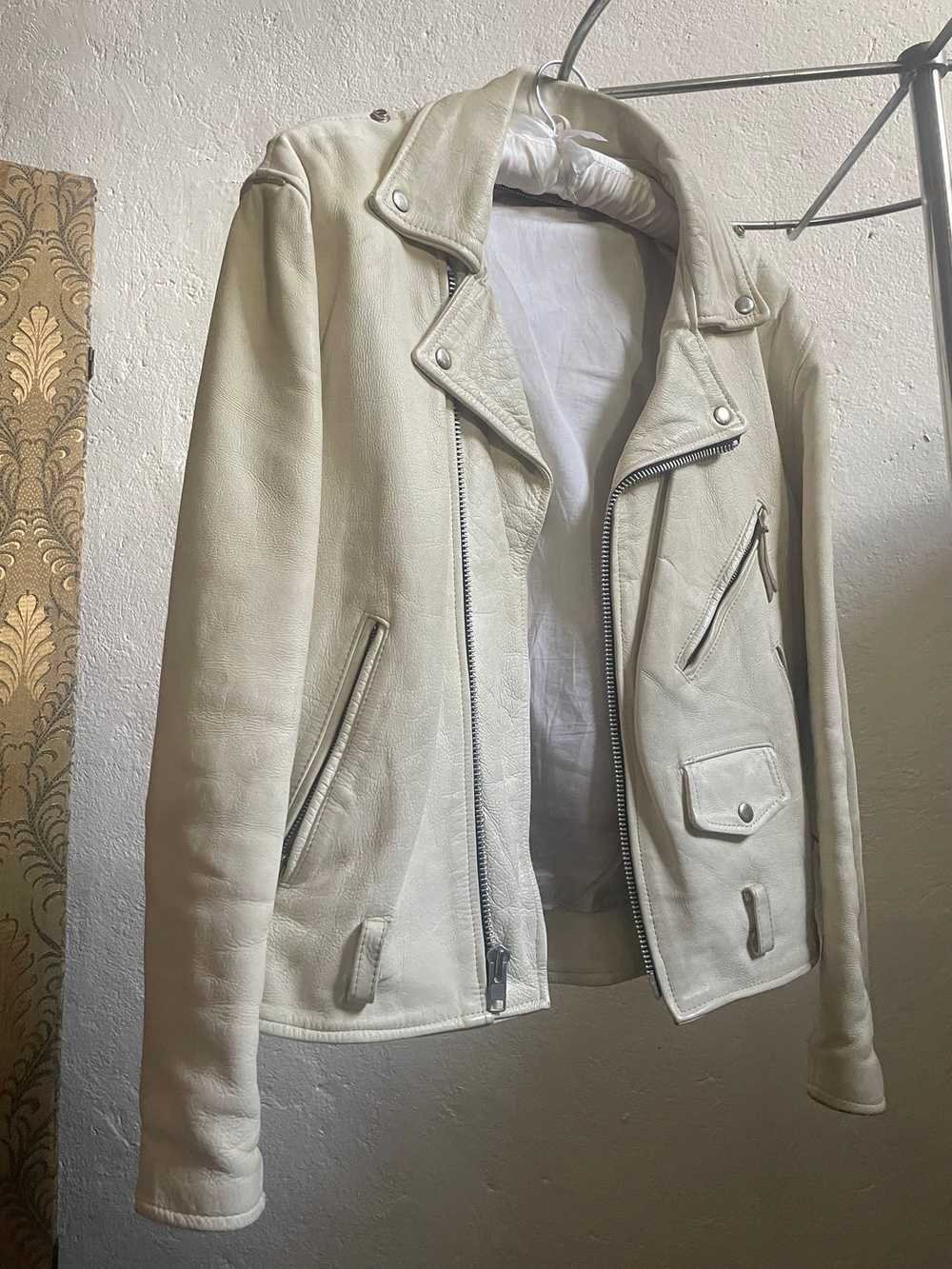 1990s White Leather Jacket Motorcycle Moto Coat - image 11