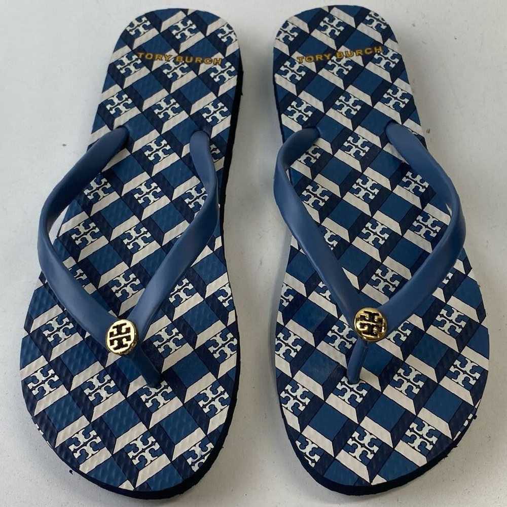 Tory Burch Geo Logo Thong Sandals Blue 7 - image 5