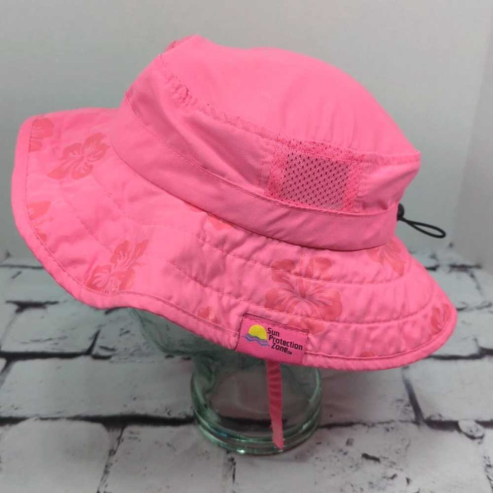 Vintage Sun Protection Zone Pink Bucket Hat Girls… - image 3