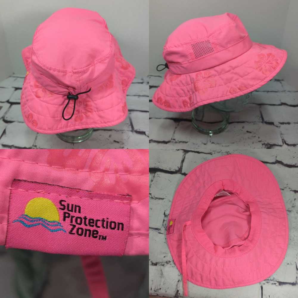 Vintage Sun Protection Zone Pink Bucket Hat Girls… - image 4