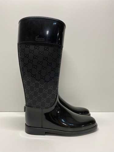 Authentic Gucci Black Rubber GG pattern logo Boots