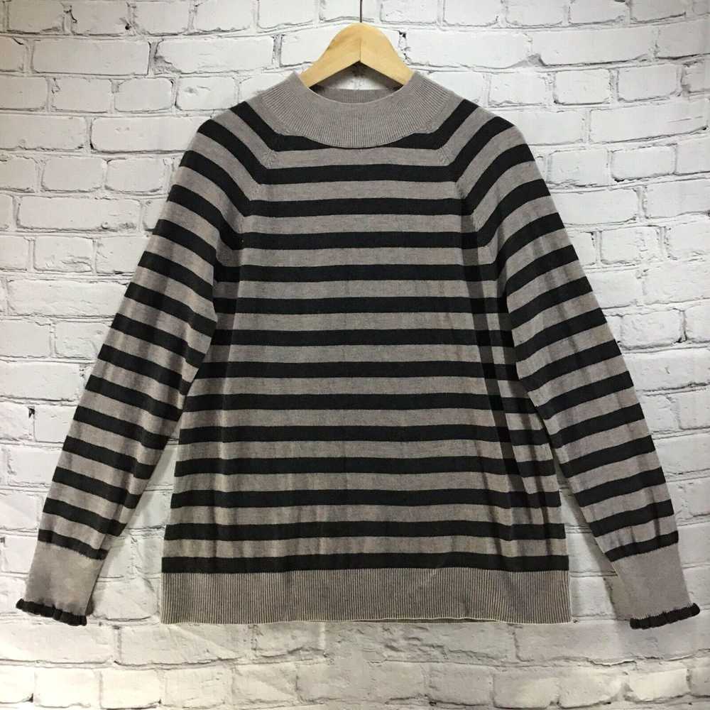 Loft LOFT Womens Sz L Sweater Gray Striped High-N… - image 1