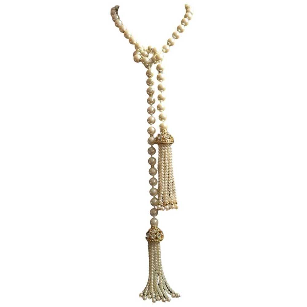 Brand Vintage Large Pearl & Rhinestone Lariat - image 1