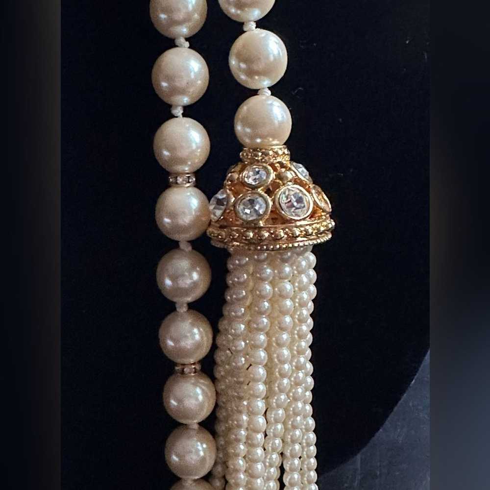 Brand Vintage Large Pearl & Rhinestone Lariat - image 4