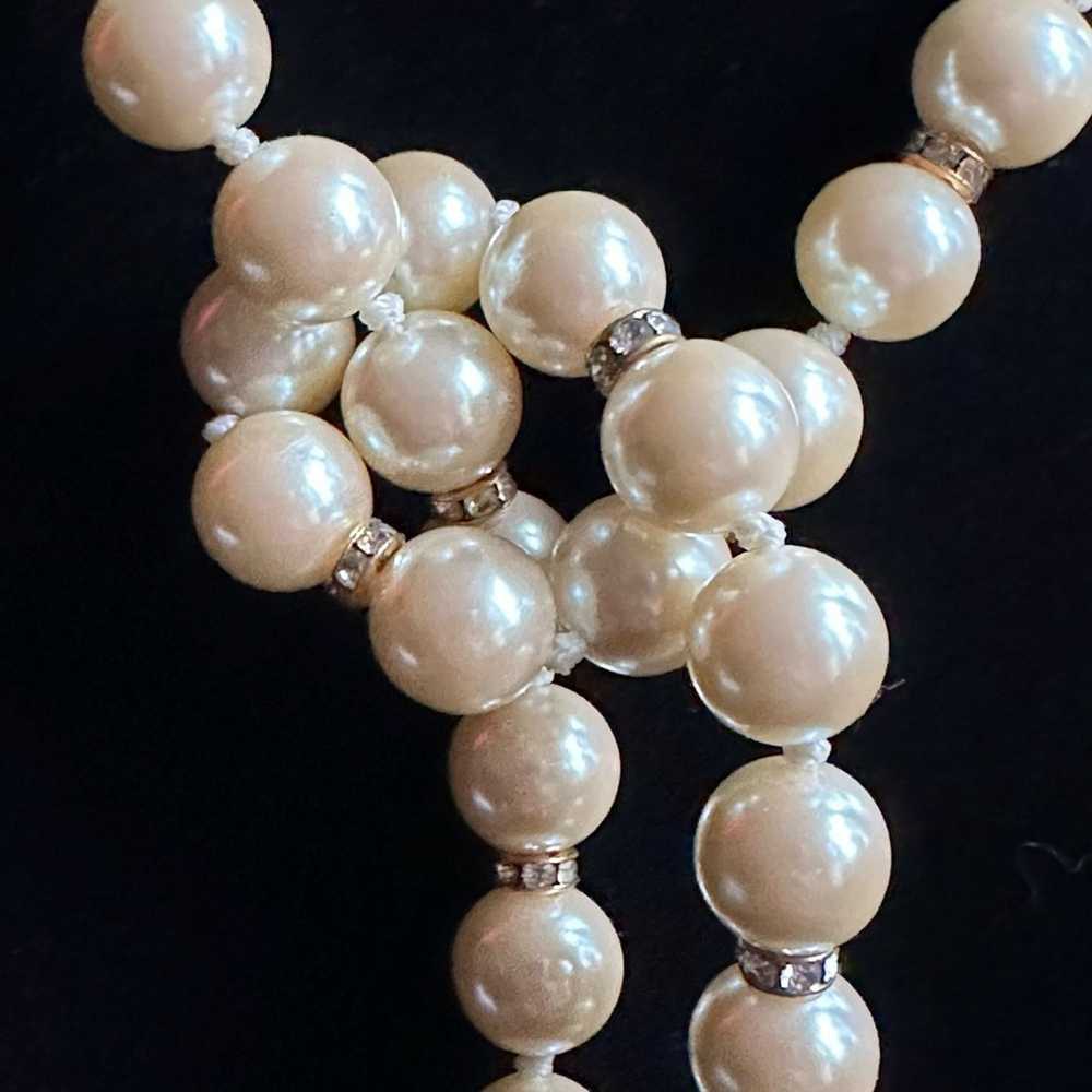 Brand Vintage Large Pearl & Rhinestone Lariat - image 5