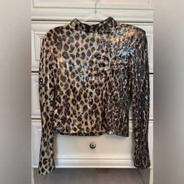 A.L.C. Marshall Sequin Leopard Print Mock Neck Lo… - image 1