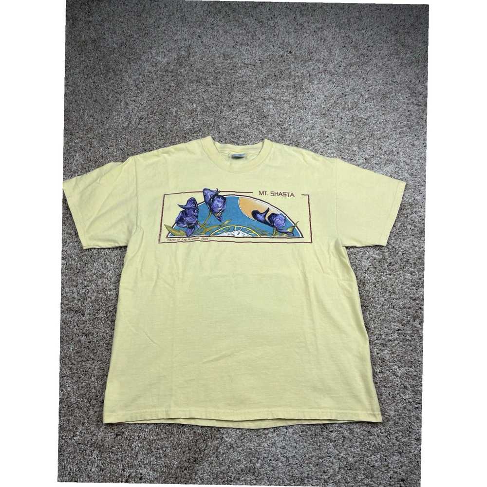 Hanes Yellow Vintage Mens Graphic Short Sleeve Mt… - image 1