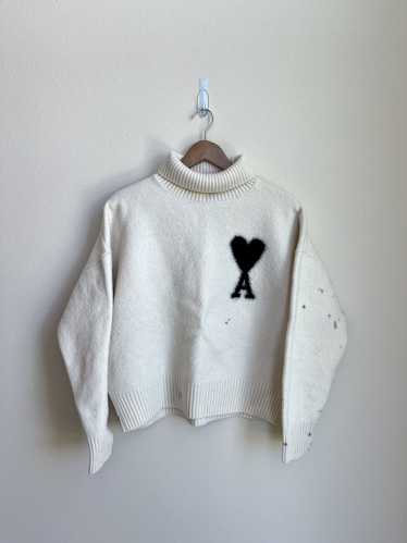 AMI AMI Paris Heart Turtleneck Sweater Cream