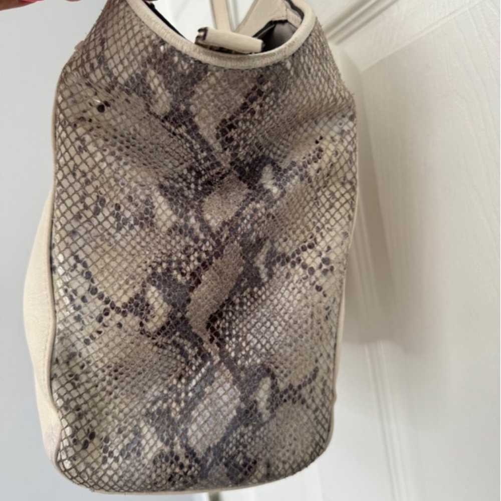 Coach White & Brown Leather Tote Bag with snakesk… - image 7