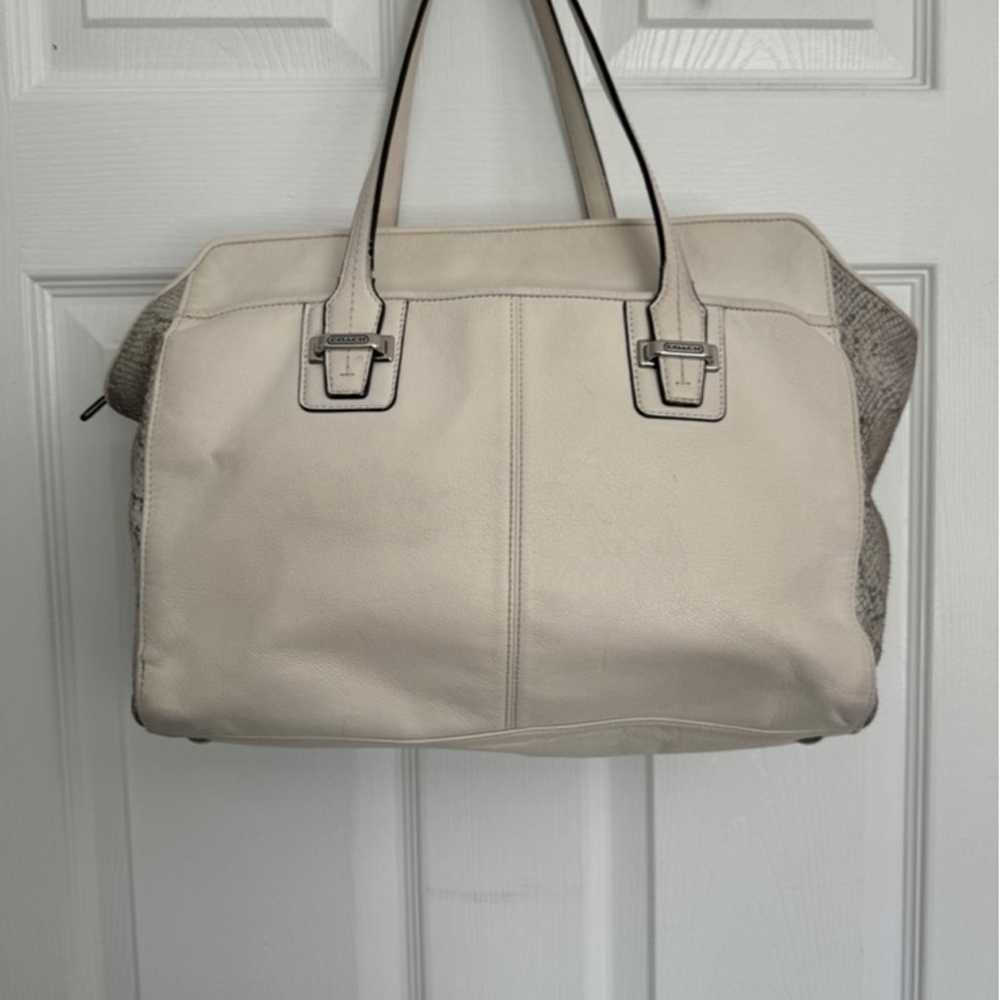 Coach White & Brown Leather Tote Bag with snakesk… - image 9