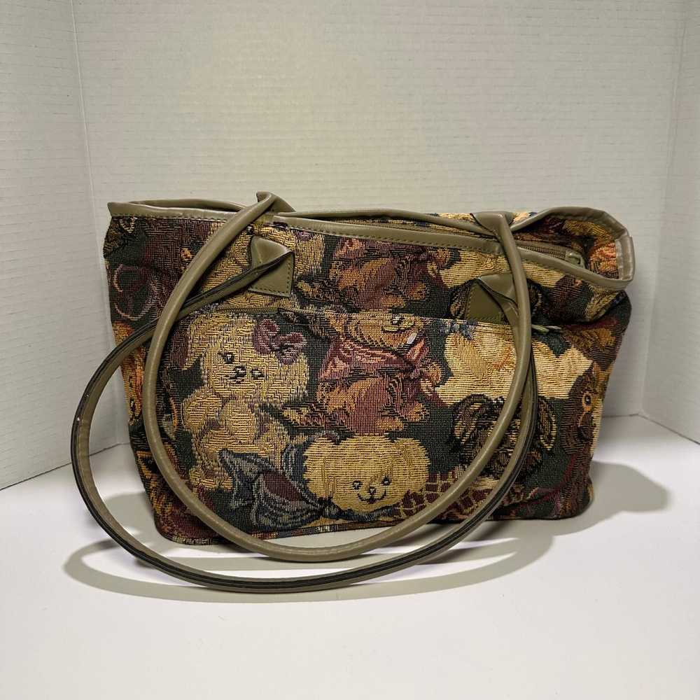 JADE Vintage Brown Fabric Tapestry Tote Bag Beaut… - image 5