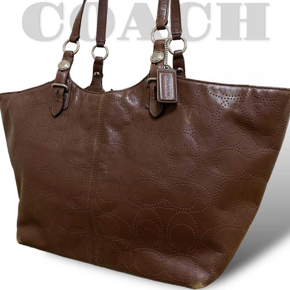 Good condition COACH handbag punching leather bro… - image 1