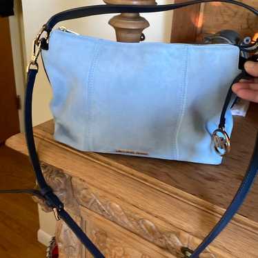 Michael Kors suede baby blue and navy purse