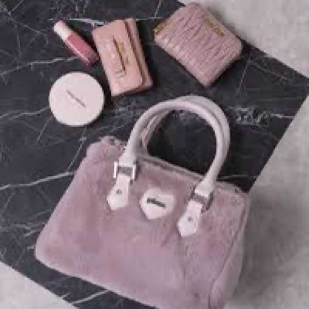 pium Faux Fur Bag with Jewel Chain Pink - image 1