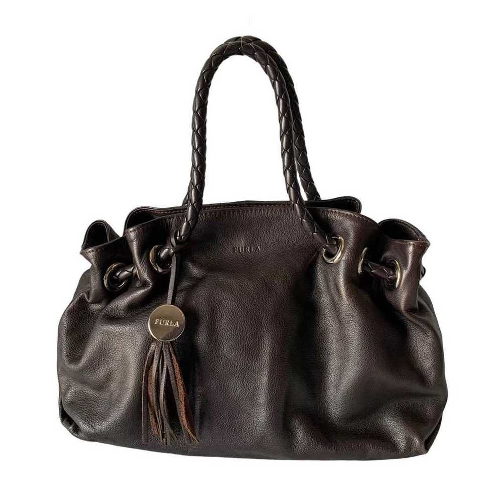 FURLA handbag drawstring leather brown tassel - image 2