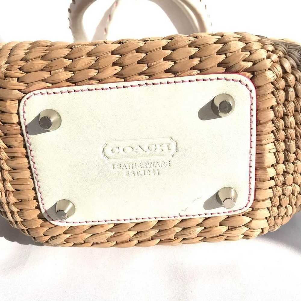 COACH basket bag leather raffia butterfly beige w… - image 10