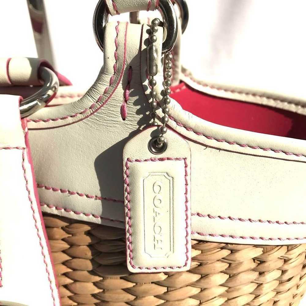 COACH basket bag leather raffia butterfly beige w… - image 3