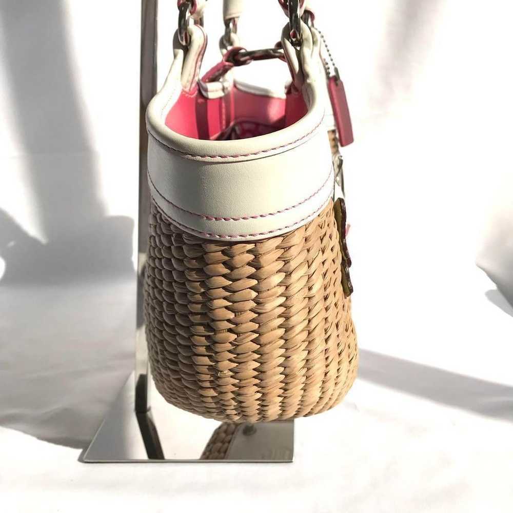 COACH basket bag leather raffia butterfly beige w… - image 7