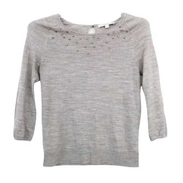 Loft Ann Taylor Loft Gray Sweater Beaded Detail Sz