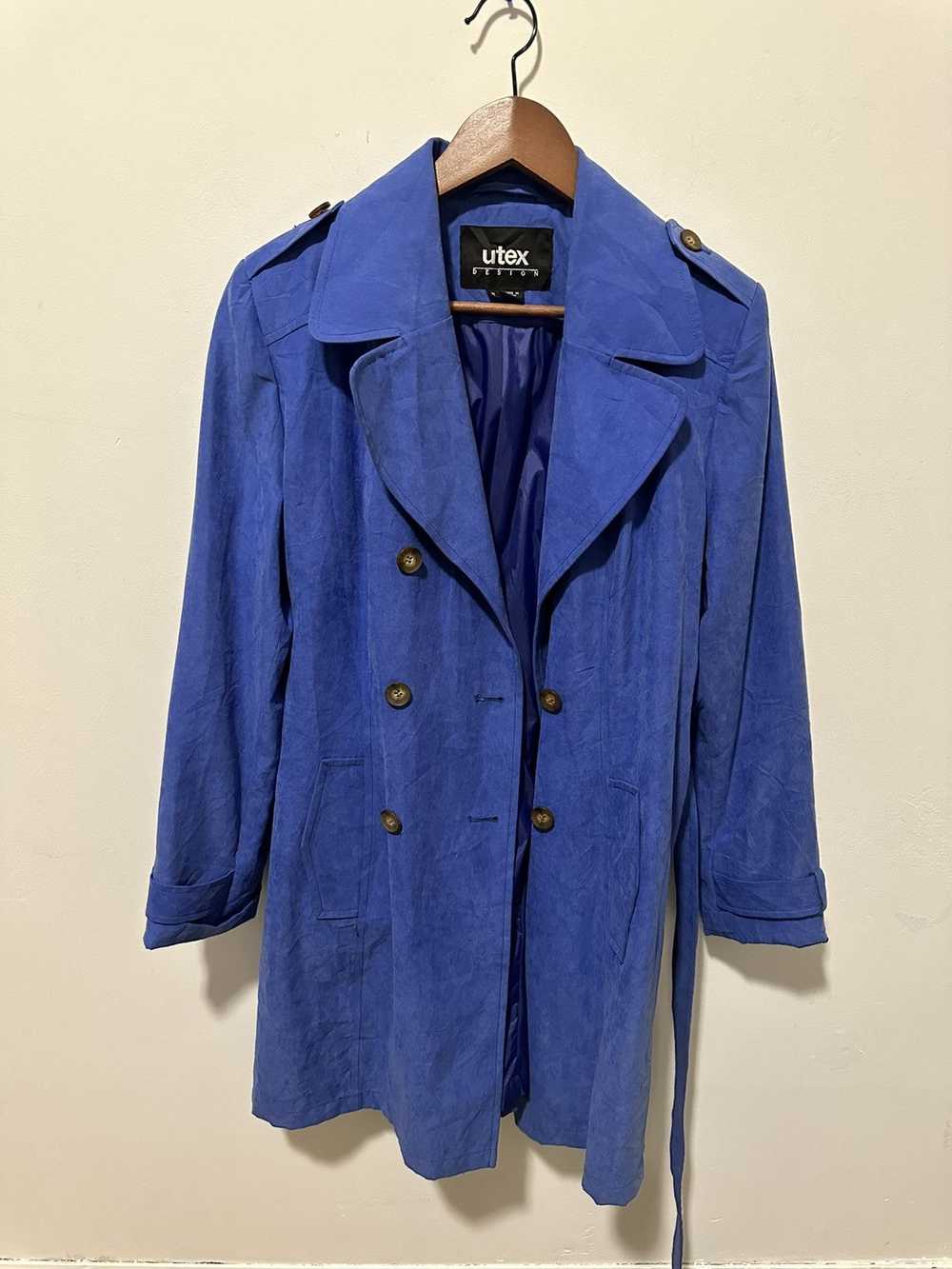 Vintage Blue suede trench coat with belt - image 1