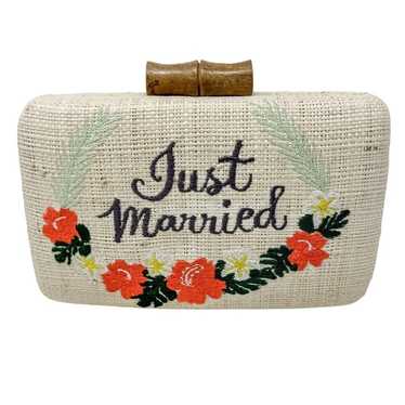 Kayu Just Married Straw Handwoven Clutch w/ chain 