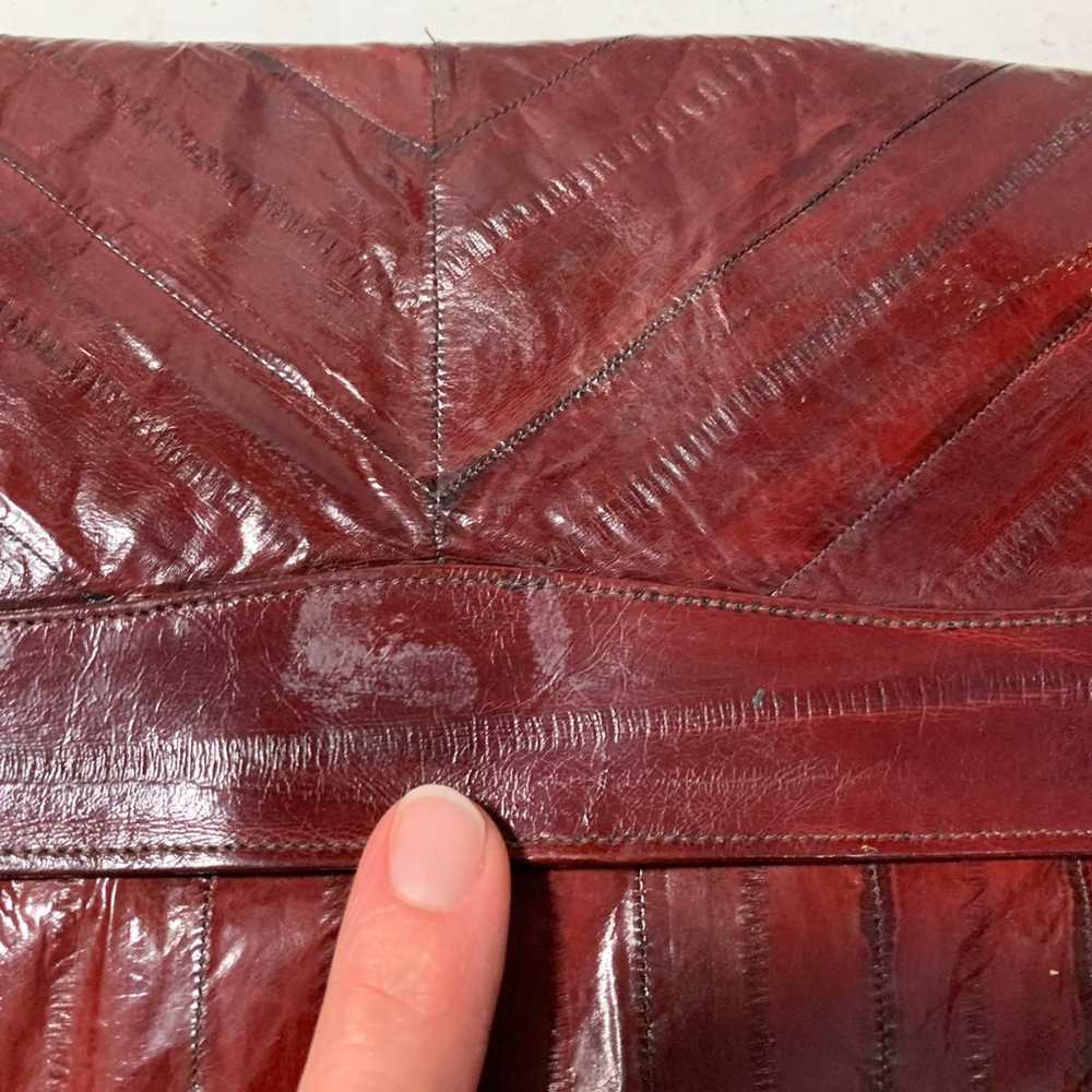 VINTAGE BURGUNDY EEL SKIN LEATHER CLUTCH Envelope… - image 11