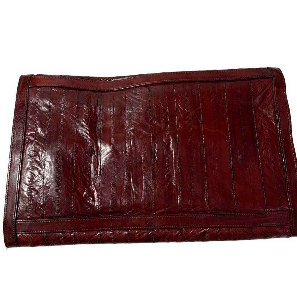 VINTAGE BURGUNDY EEL SKIN LEATHER CLUTCH Envelope… - image 12