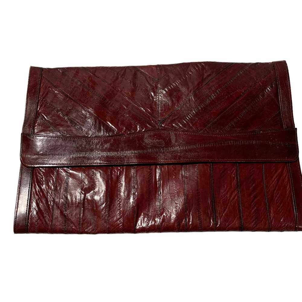 VINTAGE BURGUNDY EEL SKIN LEATHER CLUTCH Envelope… - image 1