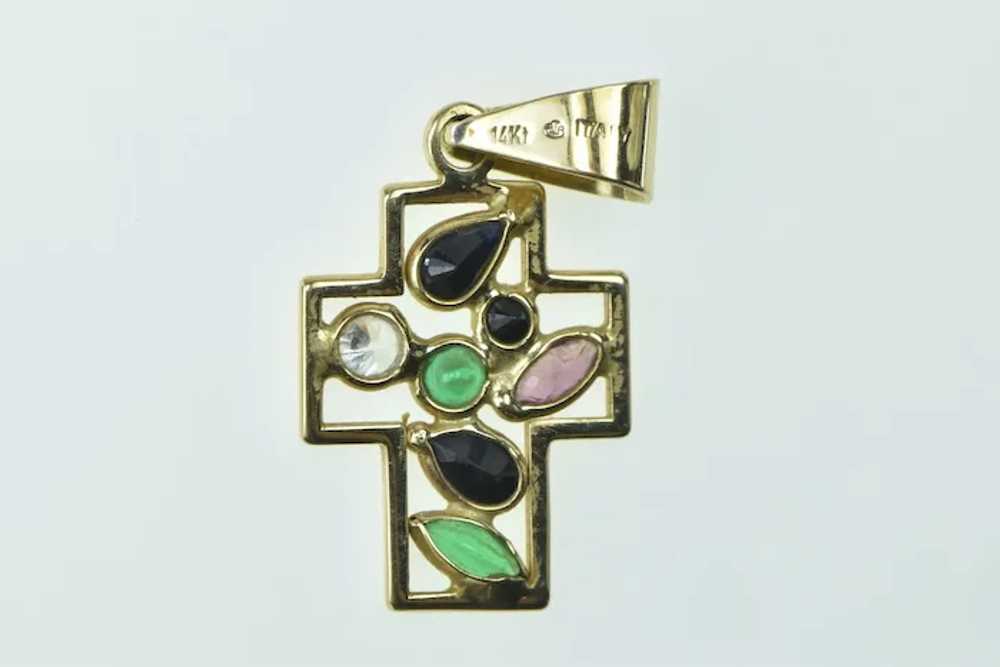 14K Diamond Emerald Ruby Sapphire Cross Faith Pen… - image 3