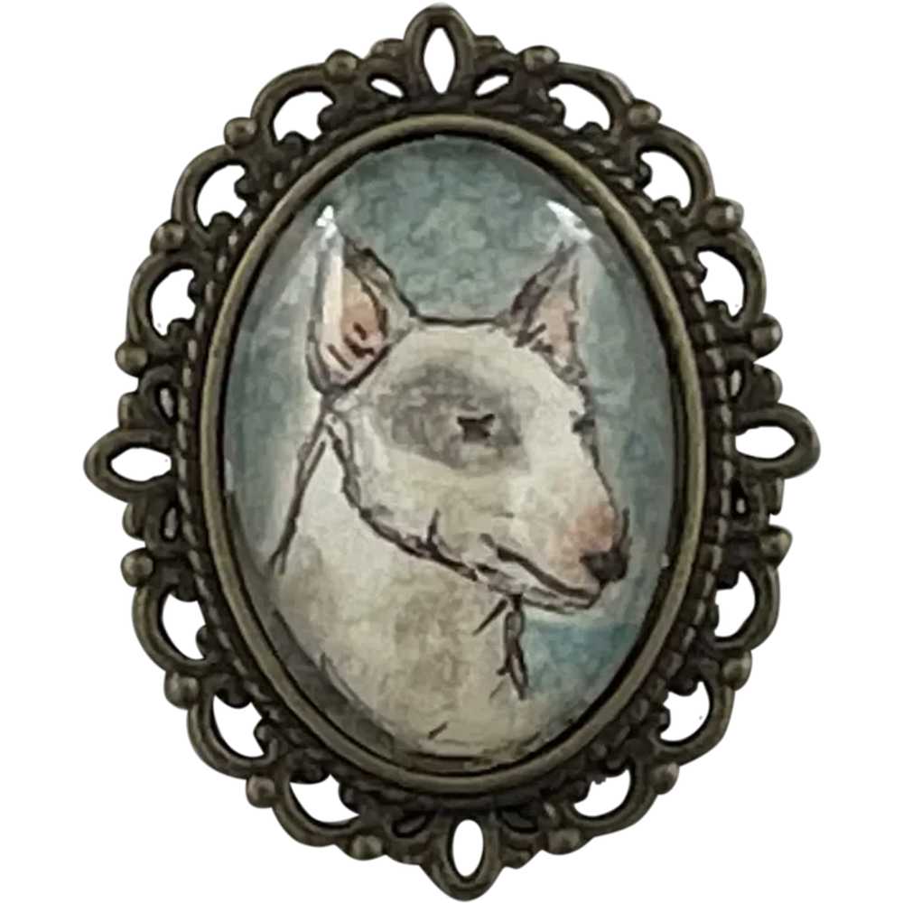 Hand Painted Watercolor Bull Terrier Dog Brooch P… - image 1