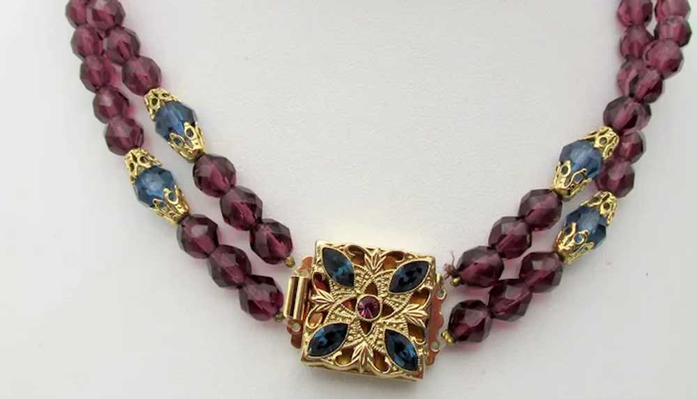 Vintage Purple and Navy Beads and Rhinestone Clas… - image 4