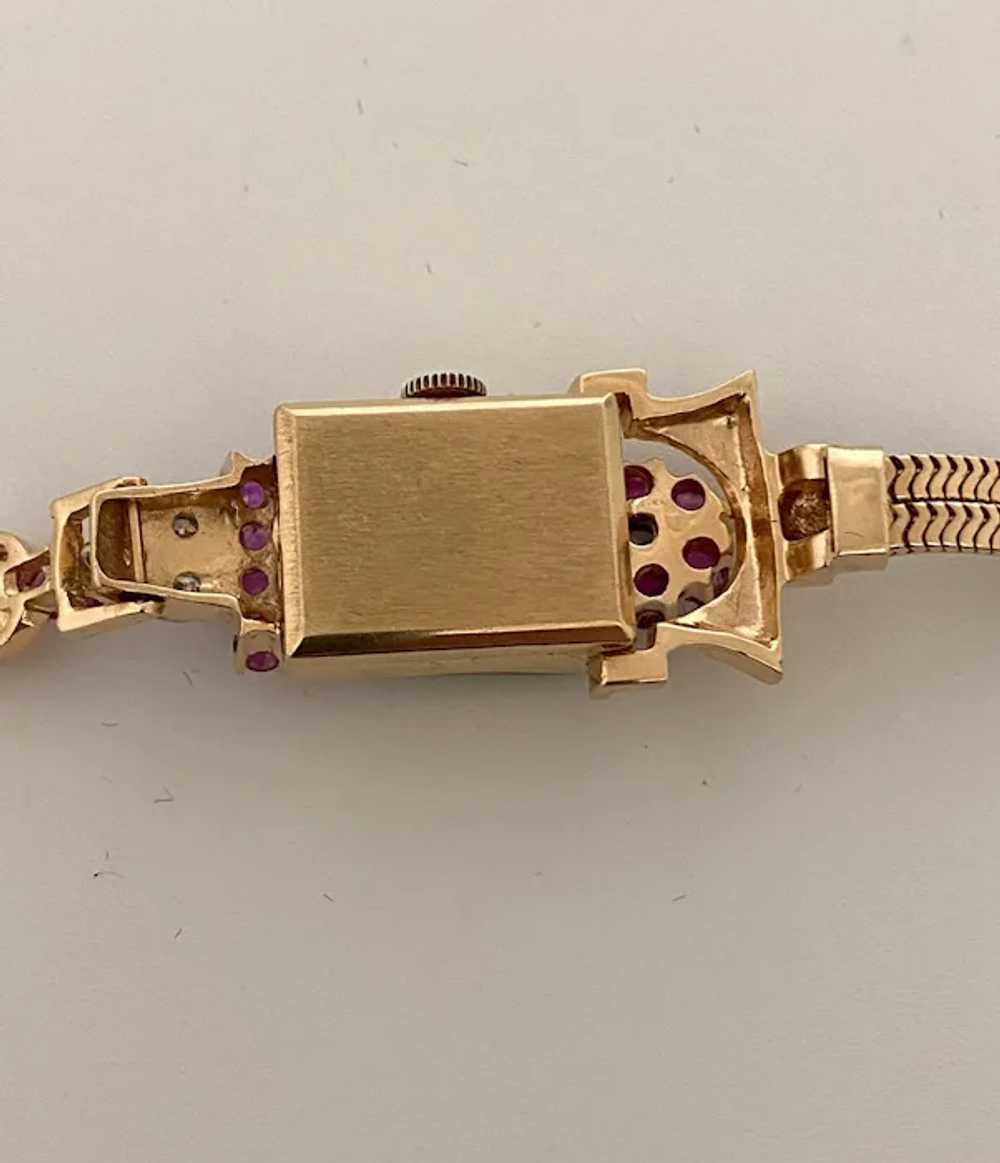 Retro 14 Karat Rose Gold Ruby& Diamond Watch - image 11