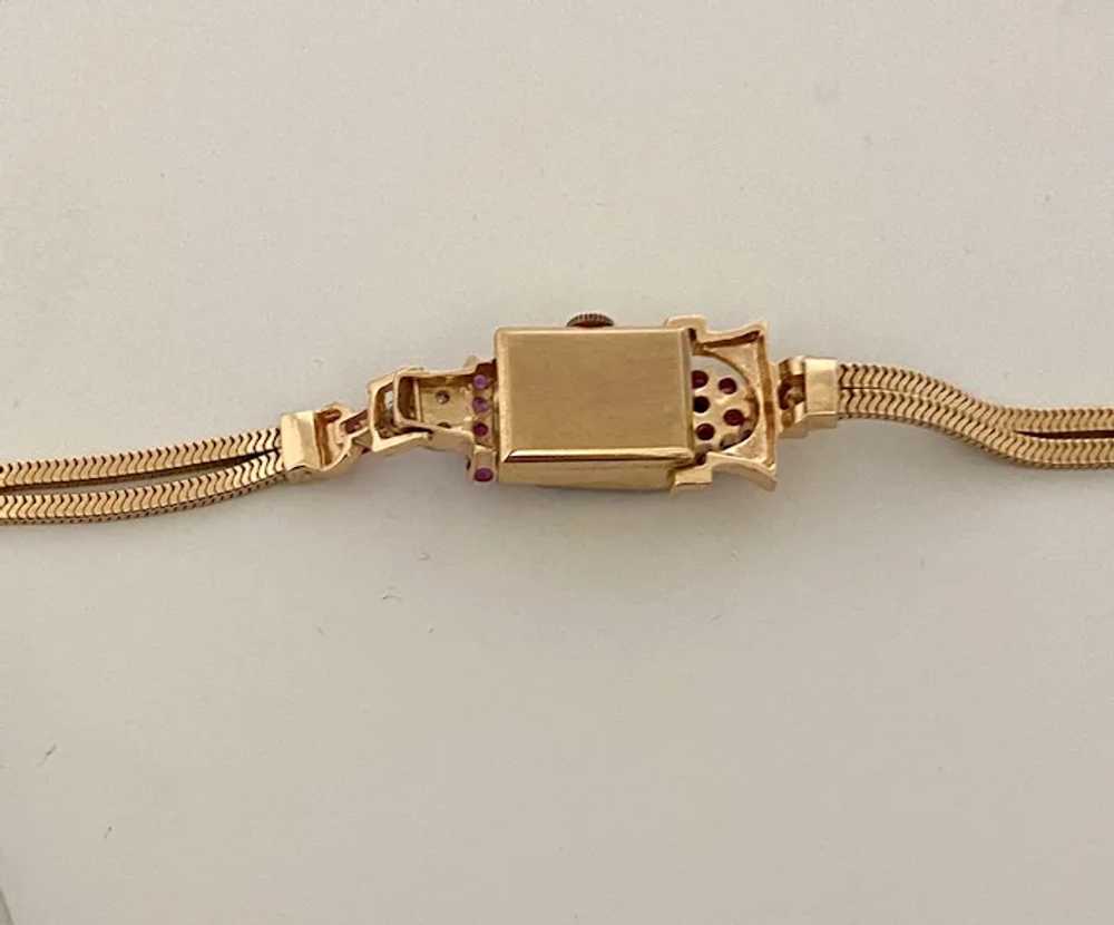 Retro 14 Karat Rose Gold Ruby& Diamond Watch - image 12