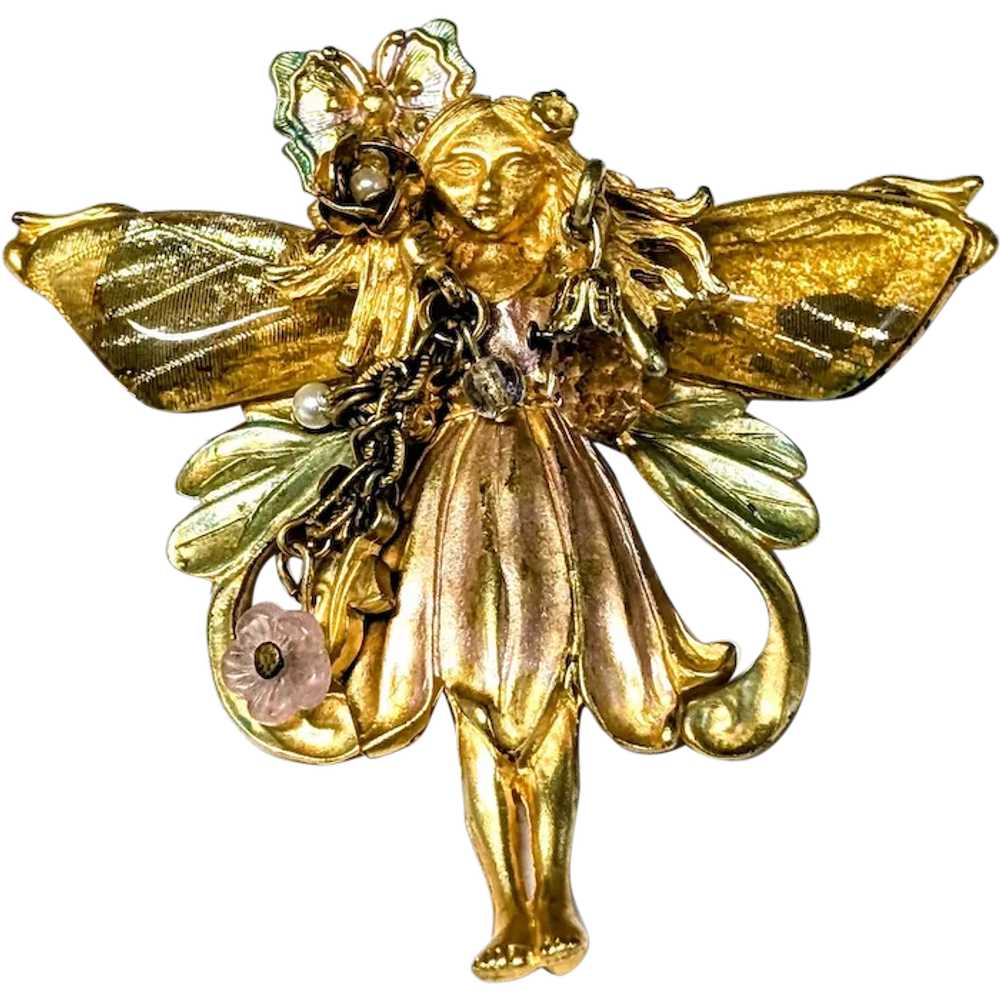 Kirks Folly Gold Tone Enamel Primrose Fairy Brooc… - image 1