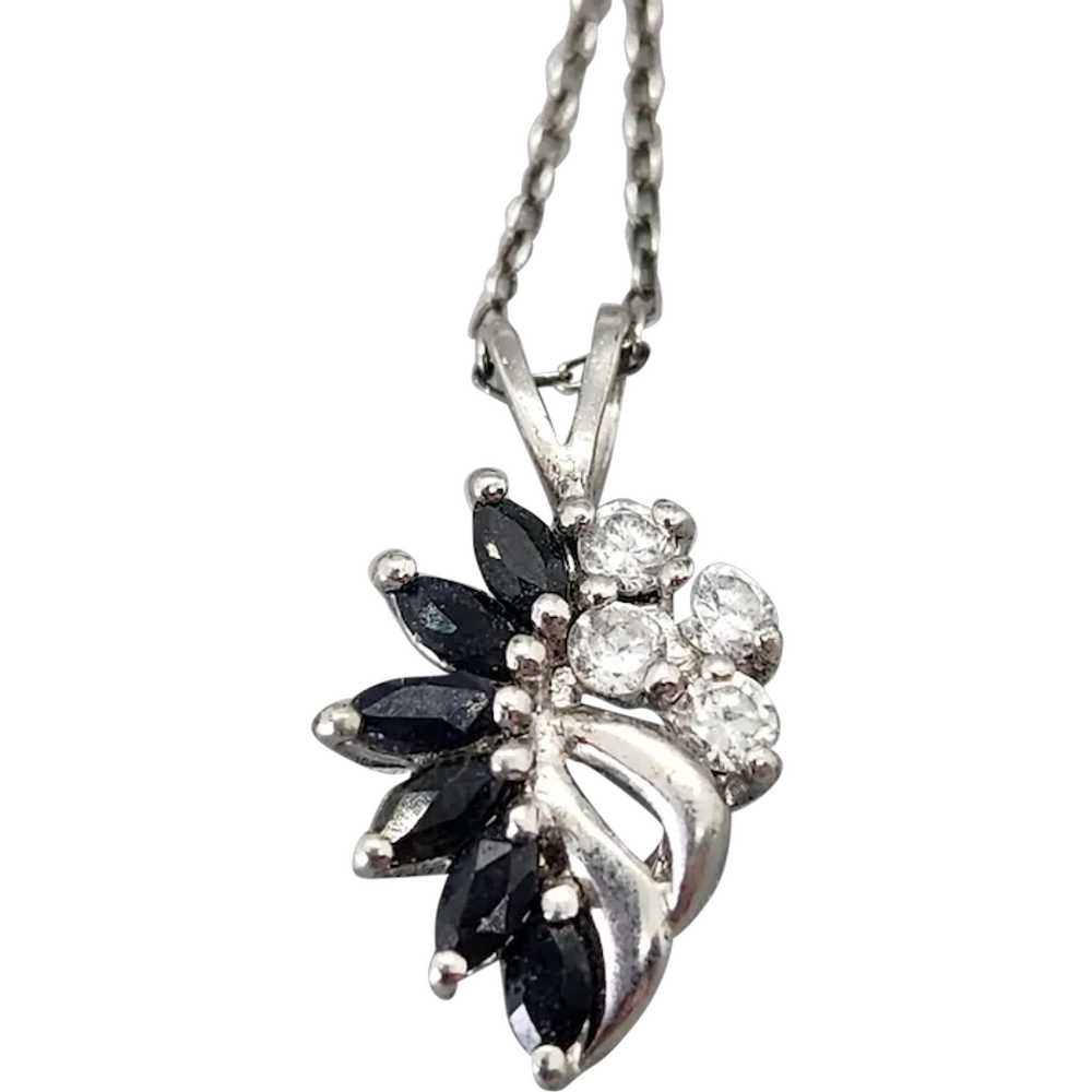 Sterling Silver Onyx & Rhinestone Pendant Necklac… - image 1