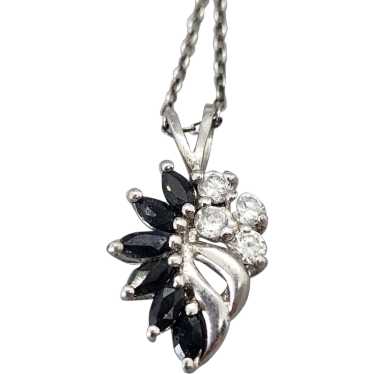 Sterling Silver Onyx & Rhinestone Pendant Necklac… - image 1